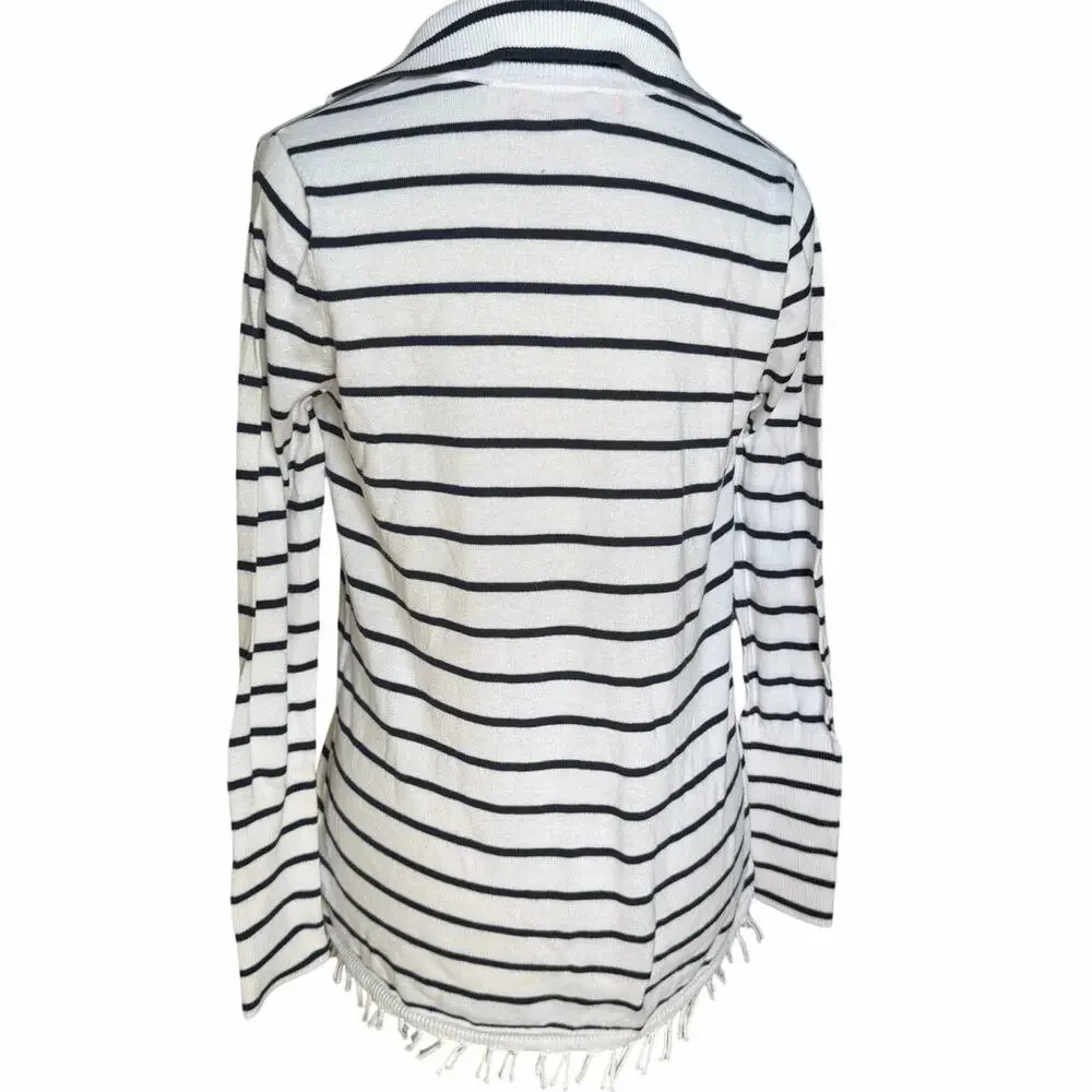 Lilly Pulitzer Crestwood Sweater | Navy Maritime Stripe | Fringe Hem | Size S - Picture 4 of 7